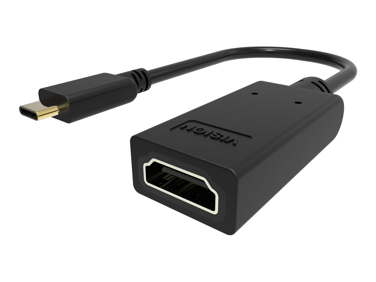 USB C to HDMI adaptor -plugs into USB C and has full-sized HDMI socket - maximum resolution 8k 60 hz - USB C 3.2 (m) to HDMI (f) - driver built into adaptor - black