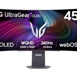 LG UltraGear 45GX90SA-B - Monitor OLED - gaming - curvo - 45" (44.5" visível) - 3440 x 1440 UWQHD @ 240 Hz - 1300 cd/m² - 1500000:1 - DisplayHDR 400 True Black - 0.03 ms - 2xHDMI, DisplayPort, USB-C - altifalantes - preto