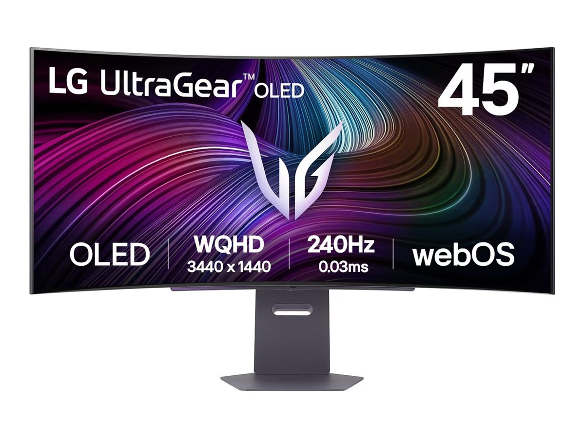 LG UltraGear 45GX90SA-B - Monitor OLED - gaming - curvo - 45" (44.5" visível) - 3440 x 1440 UWQHD @ 240 Hz - 1300 cd/m² - 1500000:1 - DisplayHDR 400 True Black - 0.03 ms - 2xHDMI, DisplayPort, USB-C - altifalantes - preto