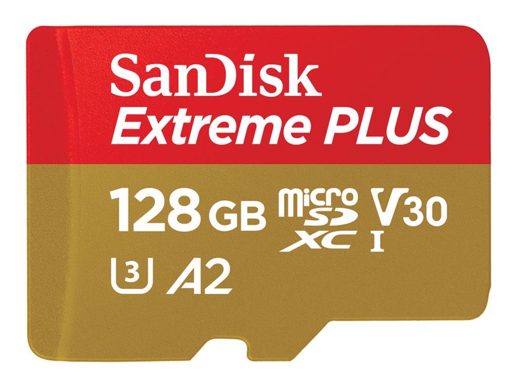 SanDisk Extreme PLUS - Cartão de memória flash (adaptador microSDXC para SD Incluído) - 128 GB - A2 / Video Class V30 / UHS-I U3 / Class10 - microSDXC UHS-I