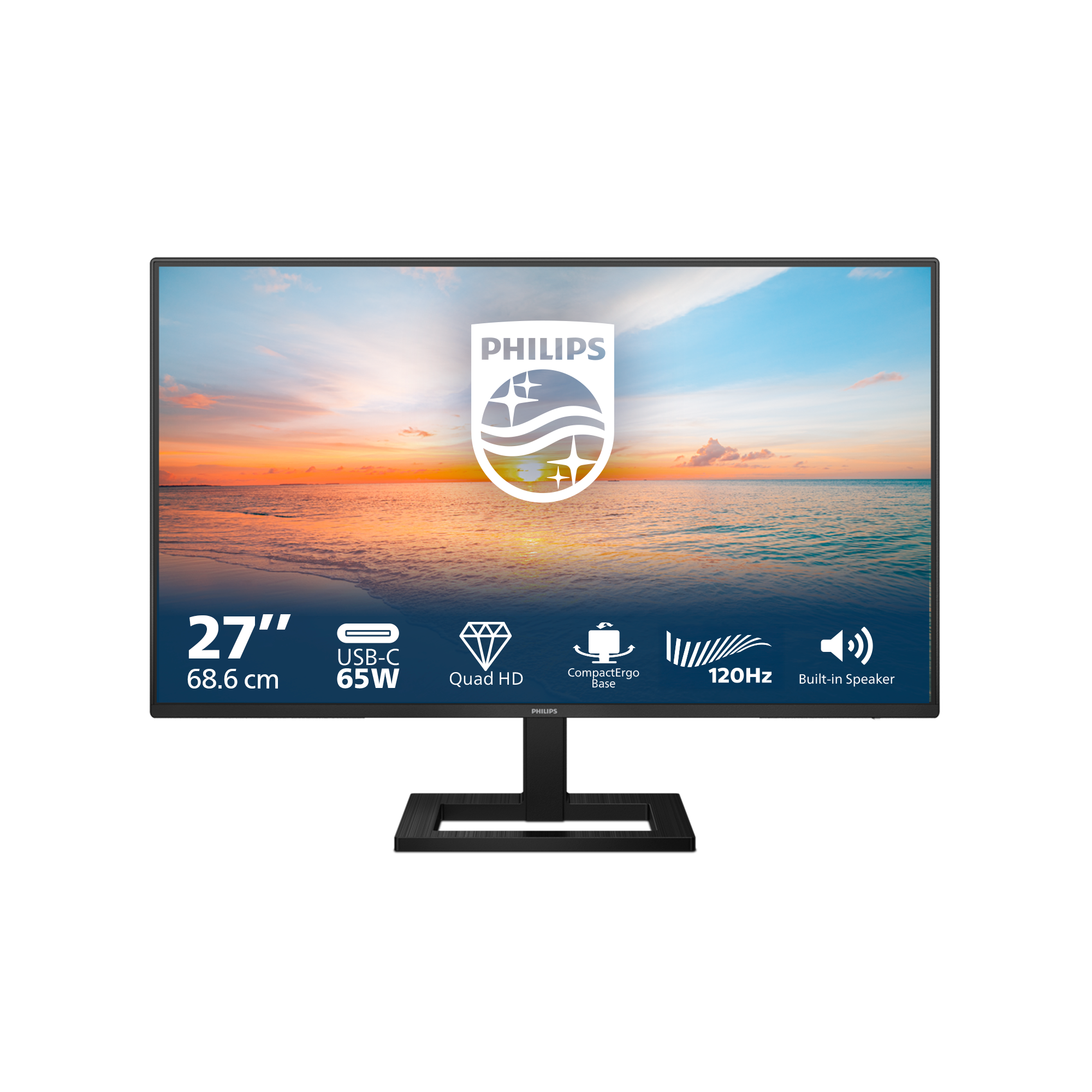 Philips 27E1N1600AE - Monitor LED - 27" - 2560 x 1440 QHD @ 100 Hz - IPS - 1500:1 - 1 ms - HDMI, USB-C - altifalantes - preto