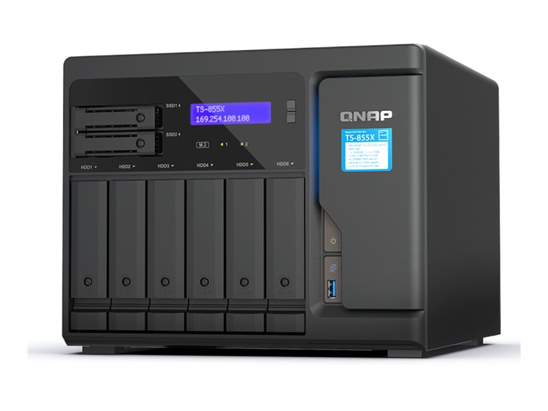 QNAP TS-855X - Servidor NAS - 8 baias - SATA 6Gb/s - RAID (expansão de disco rígido) 0, 1, 5, 6, 10, JBOD, 50, 60 - RAM 8 GB - 2.5 Gigabit Ethernet / 10 Gigabit Ethernet - iSCSI assistência