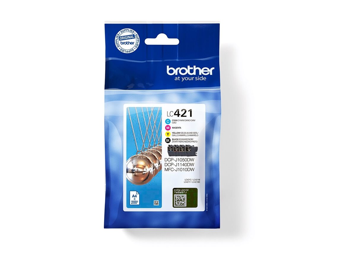 Brother LC421 - Pack de 4 - preto, amarelo, azul cyan, magenta - original - tinteiro - para Brother DCP-J1140DW, MFC-J1010DW, MFC-J1012DW