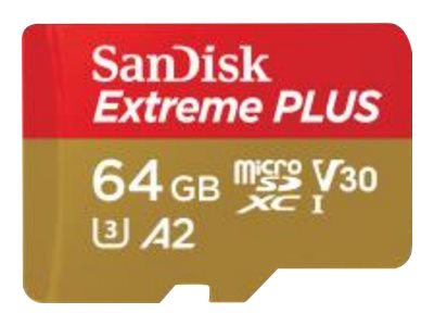 SanDisk Extreme PLUS - Cartão de memória flash (adaptador microSDXC para SD Incluído) - 64 GB - A2 / Video Class V30 / UHS-I U3 / Class10 - microSDXC UHS-I