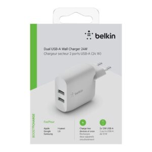 Belkin BoostCharge - Adaptador de alimentação - 24 Watt - QC 3.0 - 2 conectores de saída (USB) - branco