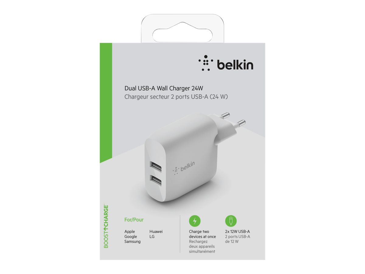 Belkin BoostCharge - Adaptador de alimentação - 24 Watt - QC 3.0 - 2 conectores de saída (USB) - branco