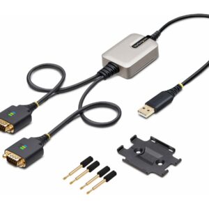 StarTech.com 2ft (60cm) 2-Port USB to Serial Adapter Cable, Interchangeable DB9 Screws/Nuts, COM Retention, USB-A to DB9 RS232, FTDI, Level-4 ESD Protection, Windows/macOS/ChromeOS/Linux - Rugged TPE Construction (2P1FFC-USB-SERIAL) - Cabo USB/serial
