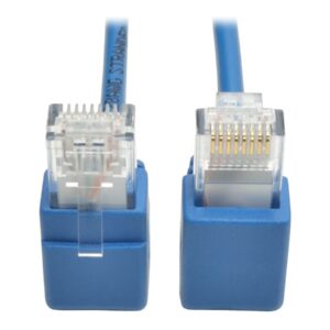 Eaton Tripp Lite Series Right-Angle Cat6 Gigabit Snagless Molded Slim UTP Ethernet Cable (RJ45 M/M), Blue, 1 ft. (0.31 m) - Cabo patch - RJ-45 (M) para RJ-45 (M) - 30 cm - PTNB - CAT 6 - moldado, sem nós, entrançado, conector em ângulo reto - azul