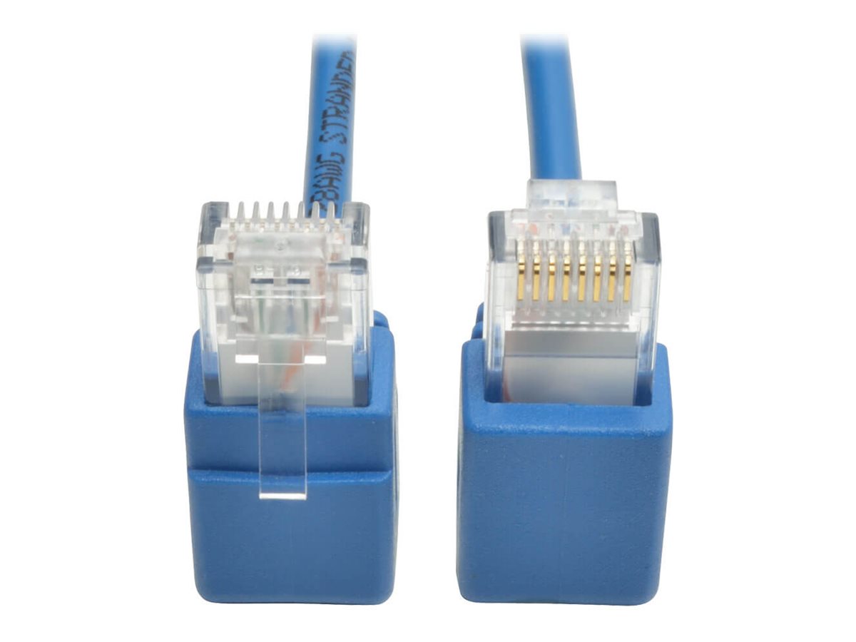 Eaton Tripp Lite Series Right-Angle Cat6 Gigabit Snagless Molded Slim UTP Ethernet Cable (RJ45 M/M), Blue, 1 ft. (0.31 m) - Cabo patch - RJ-45 (M) para RJ-45 (M) - 30 cm - PTNB - CAT 6 - moldado, sem nós, entrançado, conector em ângulo reto - azul