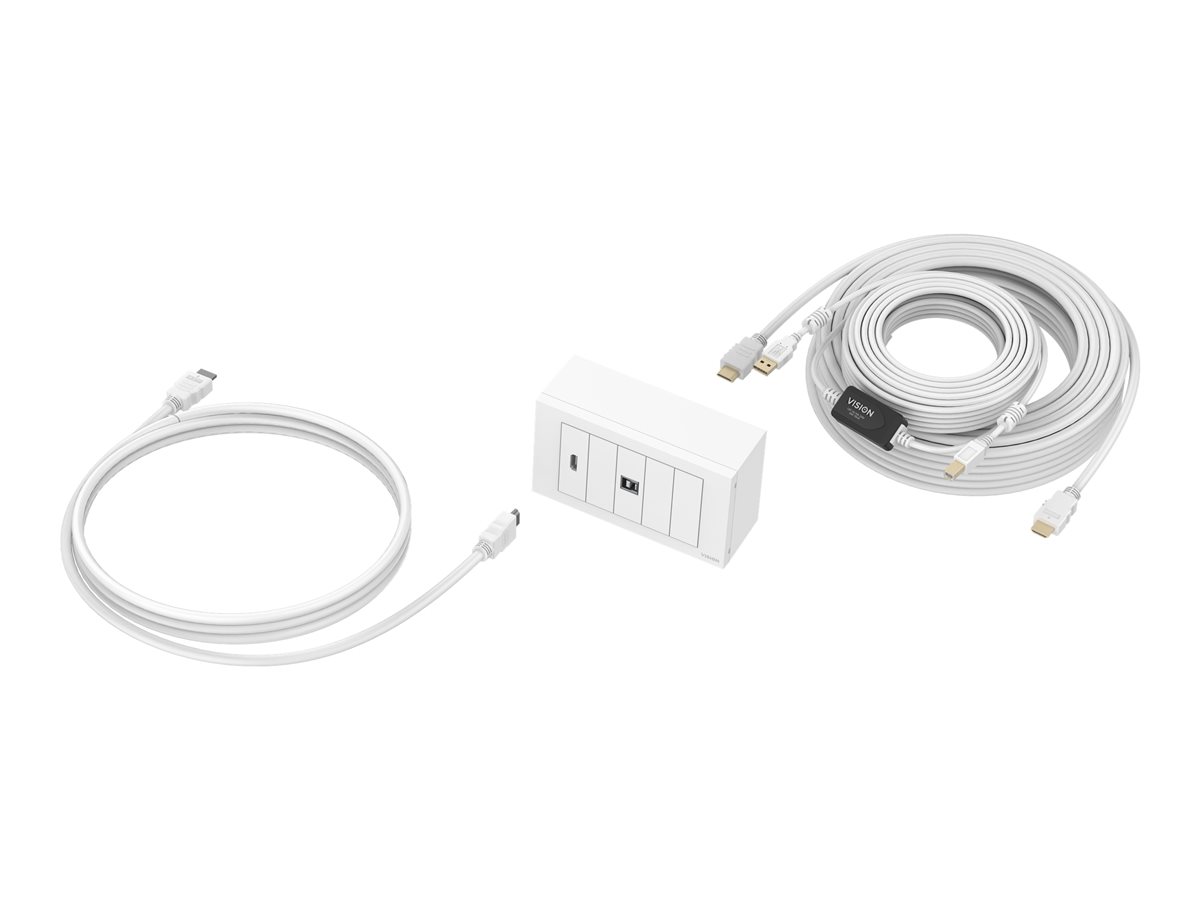 10 m Modular AV faceplate and cable package - 4k at 60 hz - simple pack for installing touch panel display or projector - includes UK double-gang backbox and double-gang surround that accommodates five modules - modules included: 1 x HDMI module, 1 x