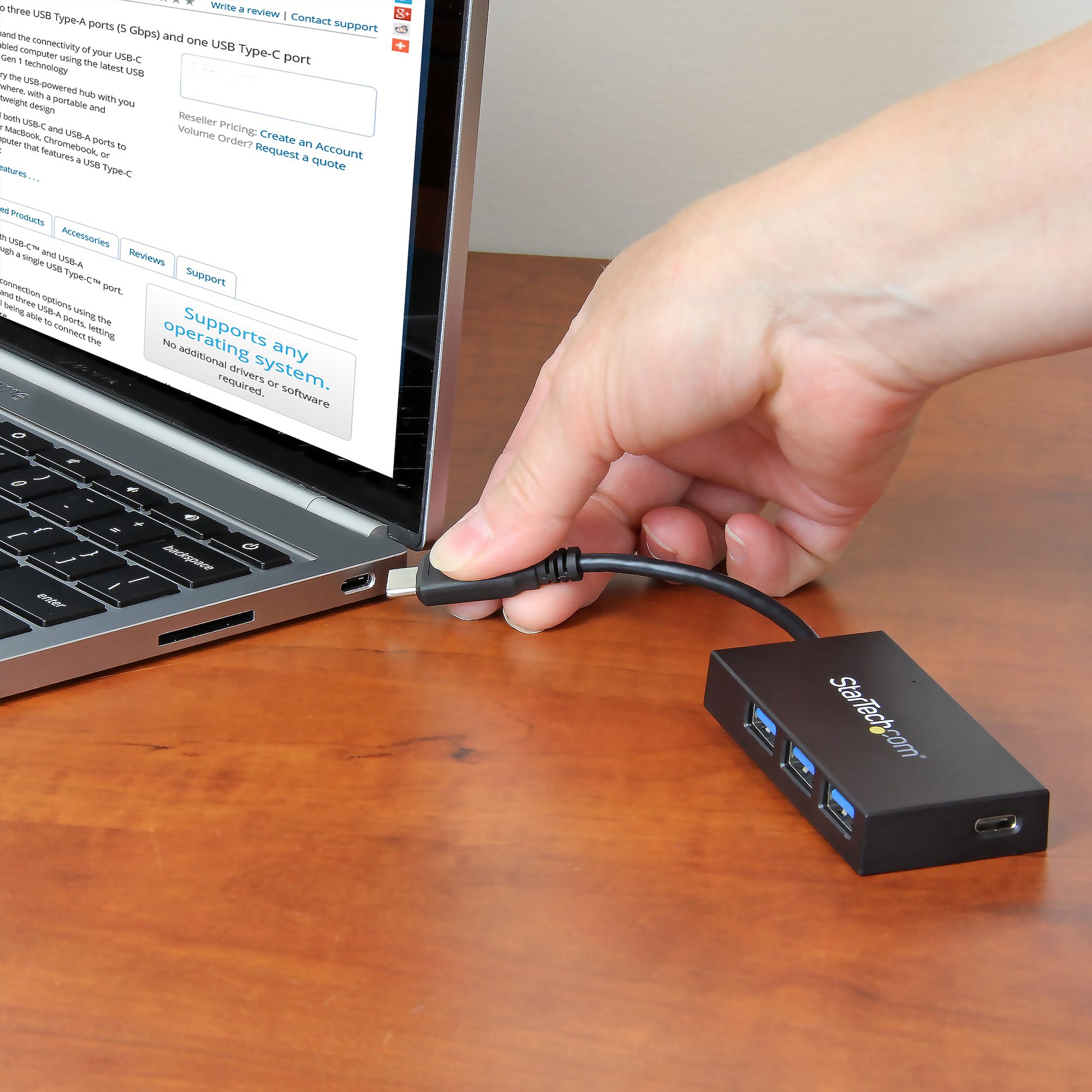 StarTech.com 4-Port USB 3.0 Hub - Powered USB 3.1 Gen 1 Hub - USB-C to 1x USB-C and 3x USB-A Adapter - USB-C Port Expander (HB30C3A1CFB) - Hub - 4 x SuperSpeed USB 3.0 - desktop - para P/N: CFASTRWU3C, SDMSDRWU3AC, TB3DK2DPPD, TB3DK2DPPDUE, TB3DKDPMA - Image 5