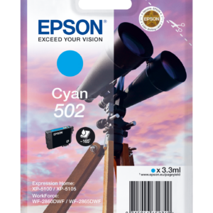 Epson 502 - 3.3 ml - azul cyan - original - blister com RF/alarme acústico - tinteiro - para Expression Home XP-5100, XP-5150, WorkForce WF-2860, WF-2865DWF, WF-2880DWF, WF-2885DWF