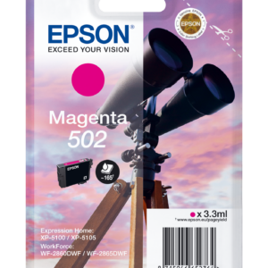 Epson 502 - 3.3 ml - magenta - original - blister com RF/alarme acústico - tinteiro - para Expression Home XP-5100, XP-5150, WorkForce WF-2860, WF-2865DWF, WF-2880DWF, WF-2885DWF