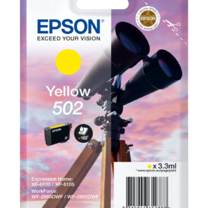 Epson 502 - 3.3 ml - amarelo - original - blister com RF/alarme acústico - tinteiro - para Expression Home XP-5100, XP-5150, WorkForce WF-2860, WF-2865DWF, WF-2880DWF, WF-2885DWF