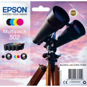 Epson 502 Multipack - Pack de 4 - 14.5 ml - preto, amarelo, azul cyan, magenta - original - blister com RF/alarme acústico - tinteiro - para Expression Home XP-5100, XP-5150, WorkForce WF-2860, WF-2865DWF, WF-2885DWF