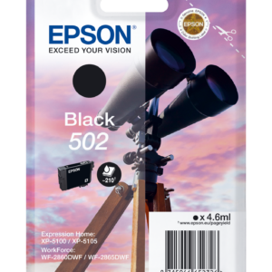 Epson 502 - 4.6 ml - preto - original - blister - tinteiro - para Expression Home XP-5100, 5105, 5150, 5155, WorkForce WF-2860, 2865, 2880, 2885