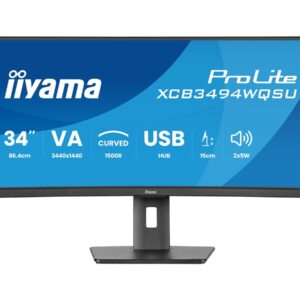 iiyama ProLite XCB3494WQSU-B1 - Monitor LED - curvo - 34" - 3440 x 1440 UWQHD @ 120 Hz - VA - 350 cd/m² - 3000:1 - 0.4 ms - HDMI, DisplayPort, USB-C - altifalantes - preto opaco