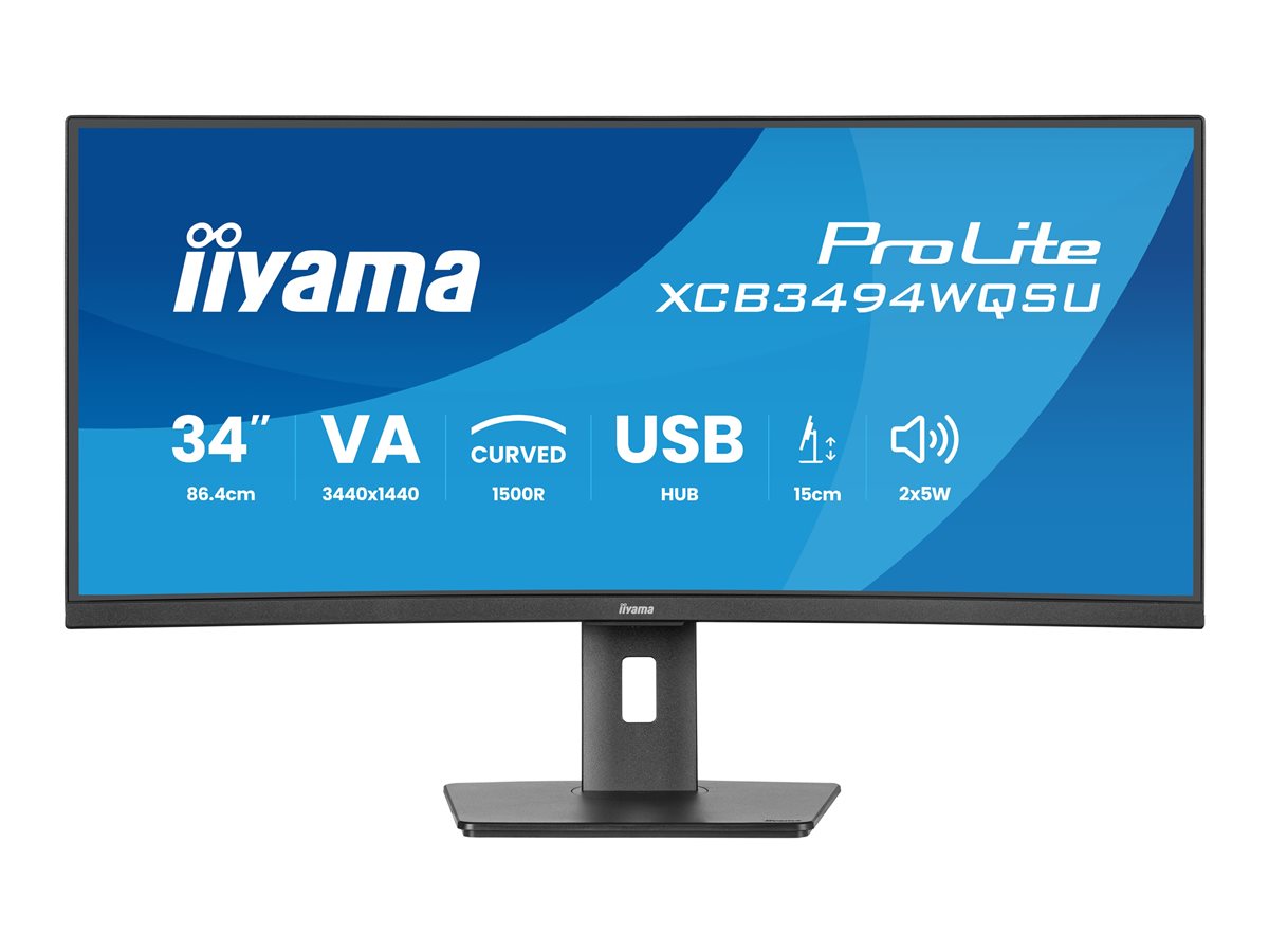 iiyama ProLite XCB3494WQSU-B1 - Monitor LED - curvo - 34" - 3440 x 1440 UWQHD @ 120 Hz - VA - 350 cd/m² - 3000:1 - 0.4 ms - HDMI, DisplayPort, USB-C - altifalantes - preto opaco