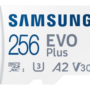 Samsung EVO Plus MB-MC256S - Cartão de memória flash (adaptador microSDXC para SD Incluído) - 256 GB - A2 / Video Class V30 / UHS-I U3 / Class10 - microSDXC UHS-I - branco