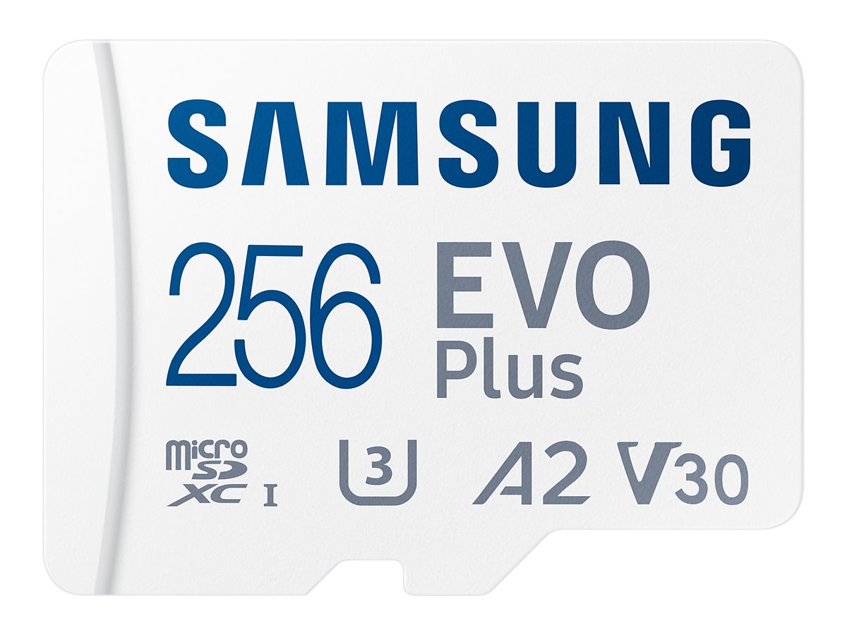 Samsung EVO Plus MB-MC256S - Cartão de memória flash (adaptador microSDXC para SD Incluído) - 256 GB - A2 / Video Class V30 / UHS-I U3 / Class10 - microSDXC UHS-I - branco