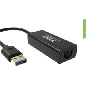 USB to Ethernet adaptor -100/1000 mbps - fast ethernet mac - supports suspend/resume detection logic and control endpoint - USB A 3.0 (m) to shielded RJ45 (f) - driver on USB adaptor - black