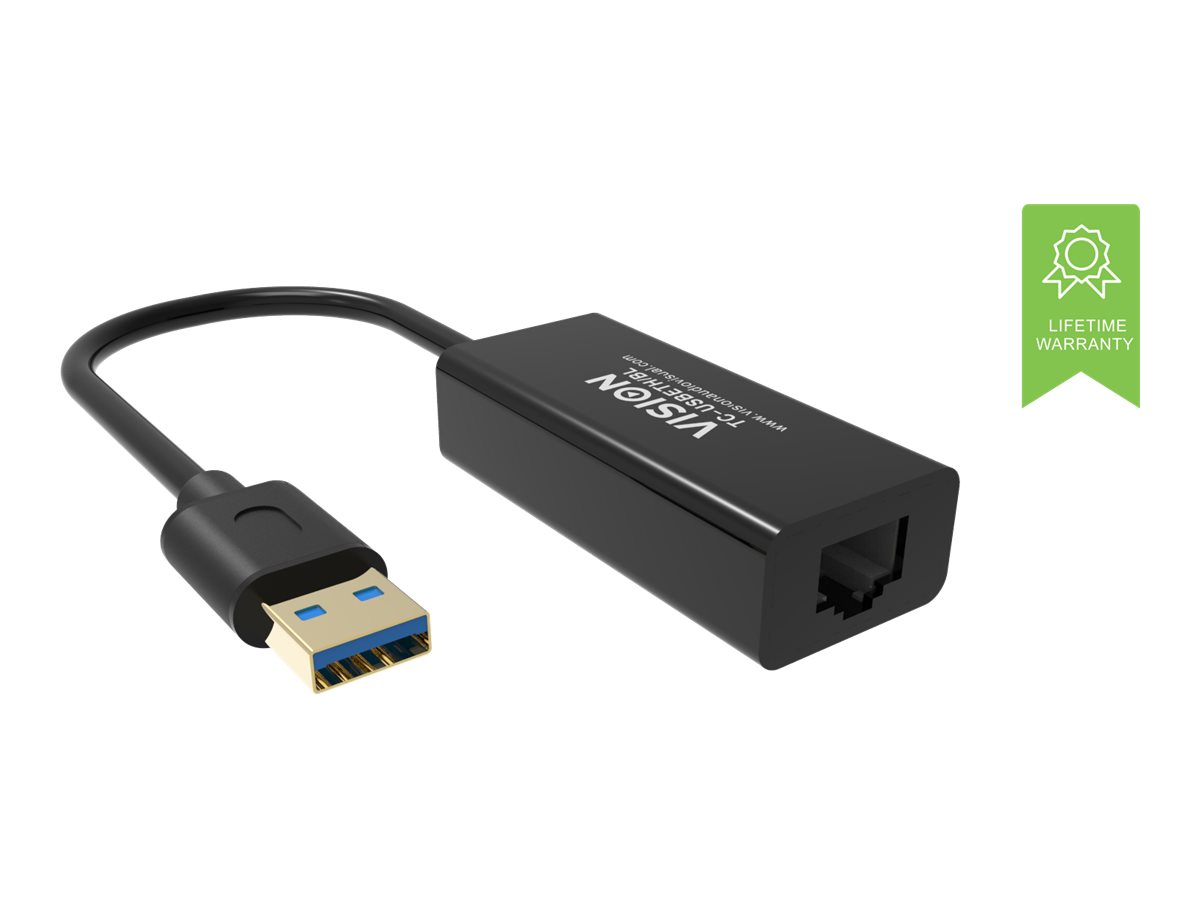 USB to Ethernet adaptor -100/1000 mbps - fast ethernet mac - supports suspend/resume detection logic and control endpoint - USB A 3.0 (m) to shielded RJ45 (f) - driver on USB adaptor - black
