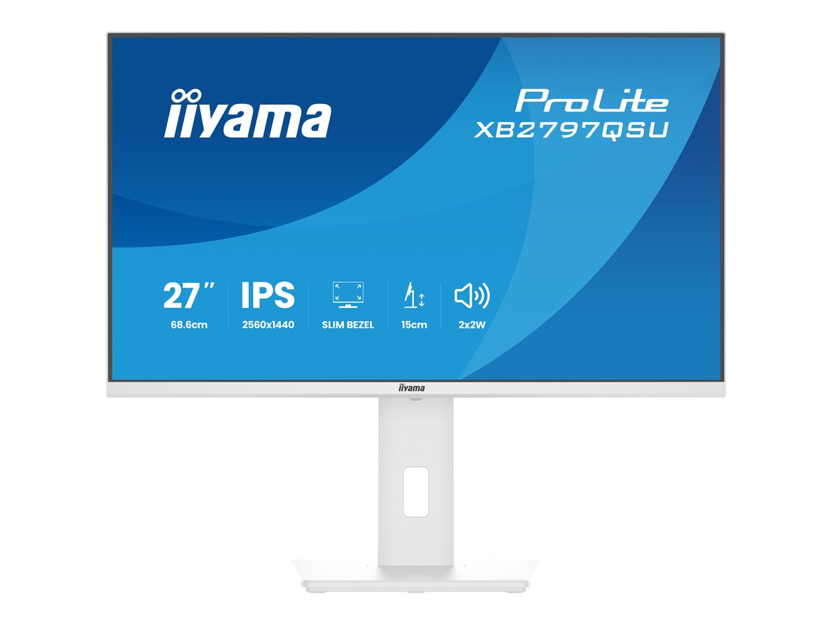 iiyama ProLite XB2797QSU-W1 - Monitor LED - 27" - 2560 x 1440 QHD @ 75 Hz - IPS - 350 cd/m² - 1000:1 - 1 ms - 2xHDMI, DisplayPort - altifalantes - branco, mate