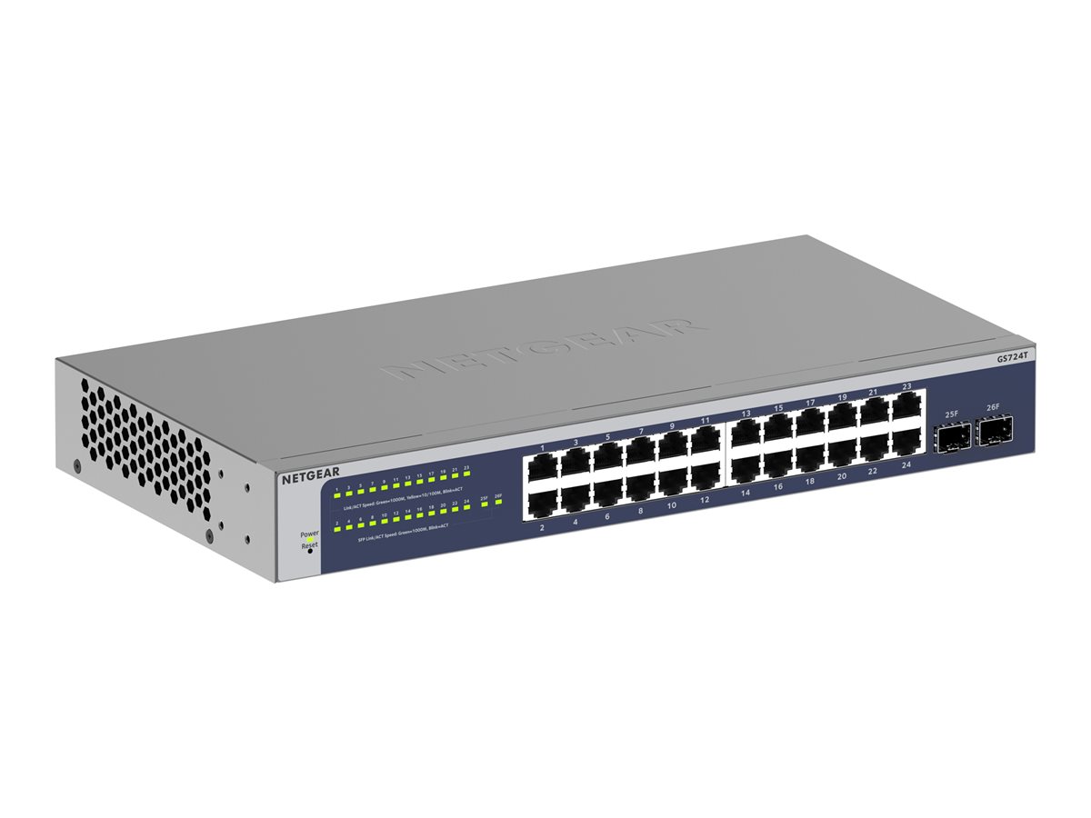 NETGEAR GS724T - Version 6 - interruptor - L3 Lite - inteligente - 24 x 10/100/1000 + 2 x SFP - desktop, montável em trilho