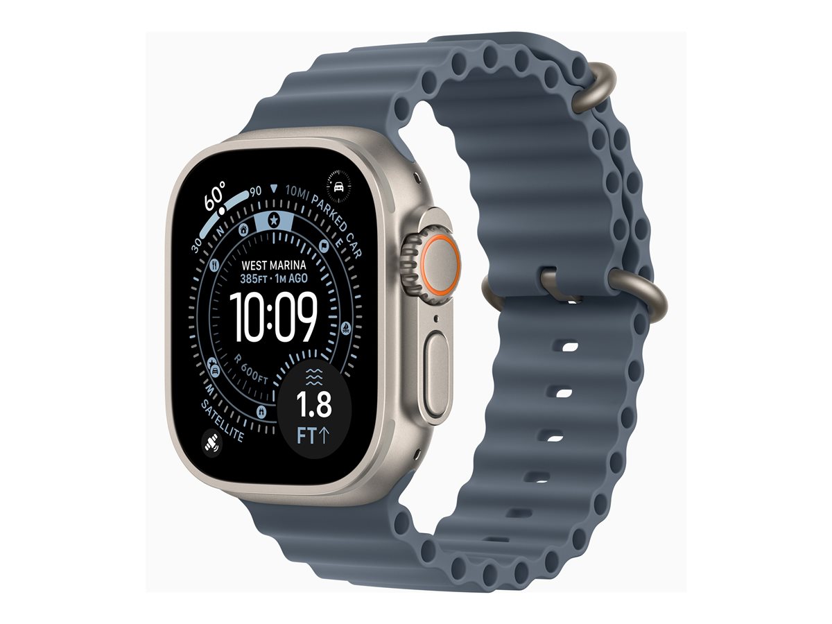 Apple Watch Ultra 3 - 49 mm - titanium natural - Sim relógio inteligente Com Correia Oceano - fluoroelastómero - azul âncora - tamanho do pulso: 130-200 mm - 64 GB - LTE, NFC, Wi-Fi 4, UWB, Bluetooth - 5G - 61.6 g