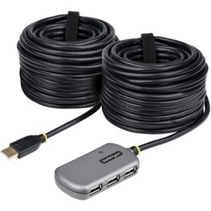 StarTech.com USB Extender Hub, 24m USB 2.0 Extension Cable with 4-Port USB Hub, Active/Bus Powered USB Repeater Cable, Optional 10W Power Supply Included - USB-A Hub w/ ESD Protection (U02442-USB-EXTENDER) - Hub - 4 x USB 2.0