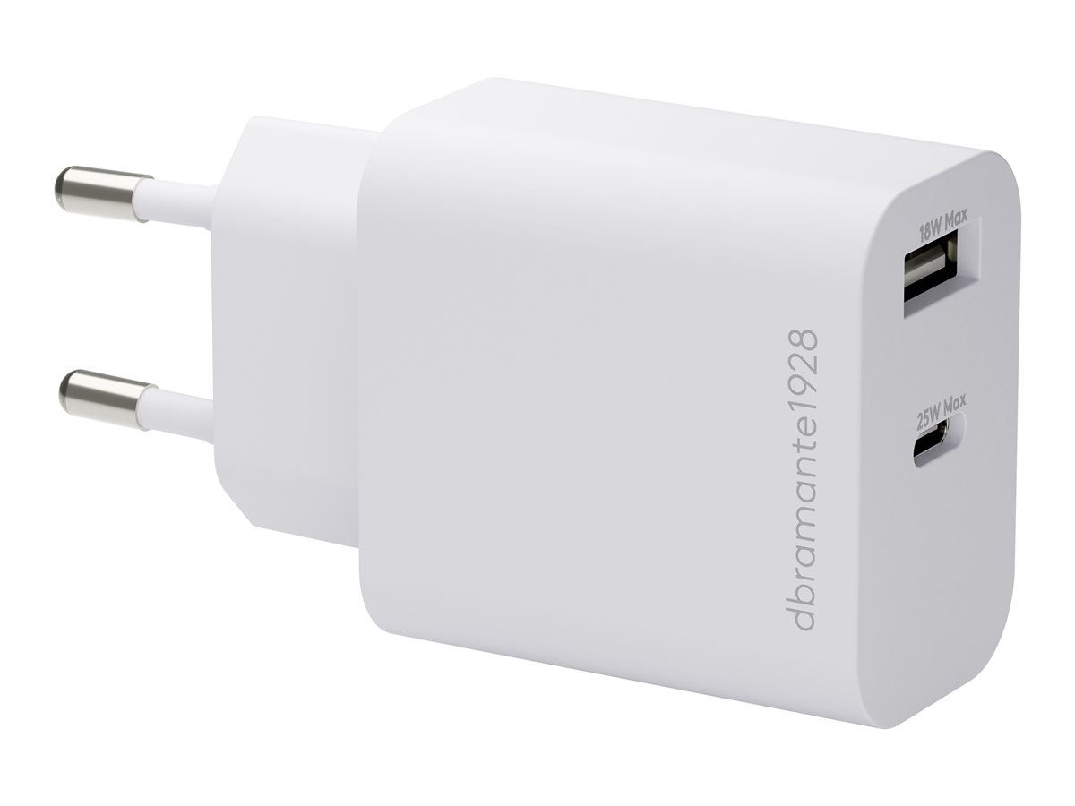 dbramante1928 re-charge - Adaptador de alimentação - 25 Watt - 2 conectores de saída (USB-C, USB) - branco