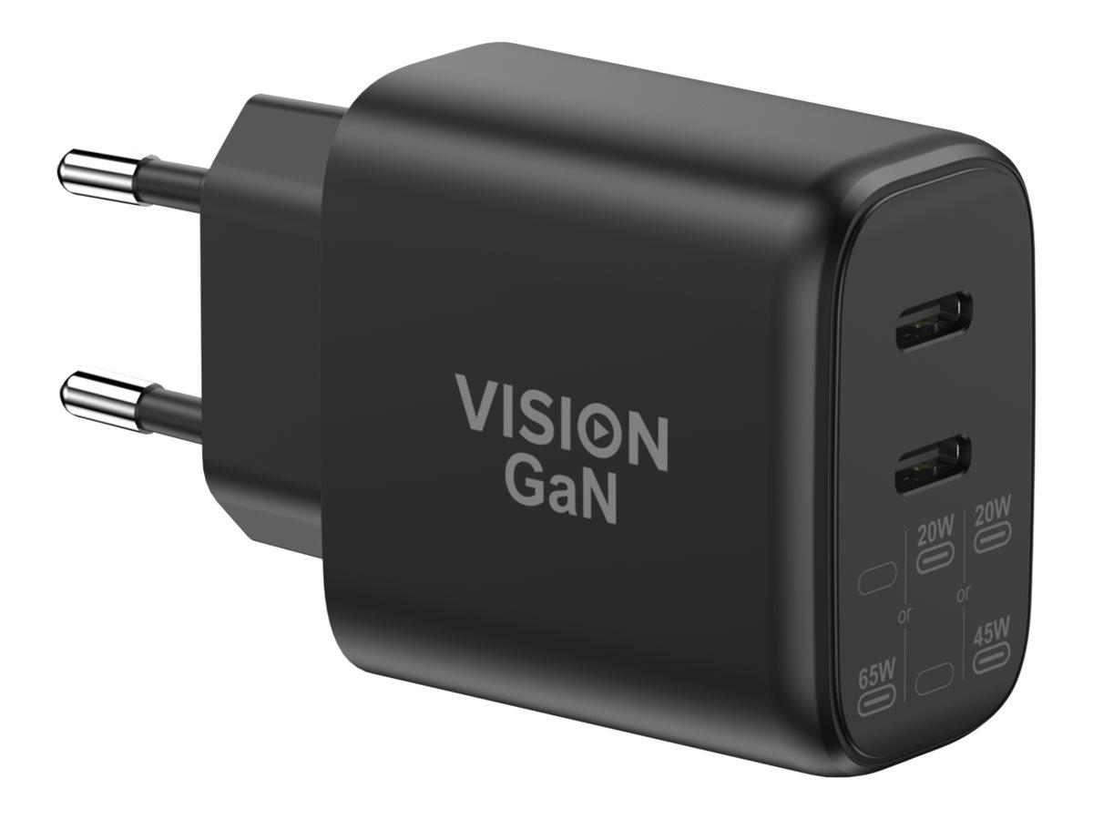 Vision - Adaptador de alimentação - 65 Watt - 4.05 A - 2 conectores de saída (USB-C) - Certificação IFM - Europa