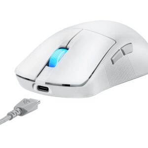 ASUS ROG Harpe Ace Mini - Rato - ergonómico - destros e canhotos - óptico - 5 botões - com cabo, sem fios - USB 2.0, Bluetooth 5.1, 2.4 GHz - recetor sem fios USB ROG Omni - branco luar
