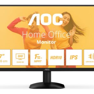 AOC Basic-line Q27B35E - Monitor LED - 27" - 2560 x 1440 QHD @ 75 Hz - IPS - 300 cd/m² - 1500:1 - HDR10 - 1 ms - HDMI, DisplayPort - preto