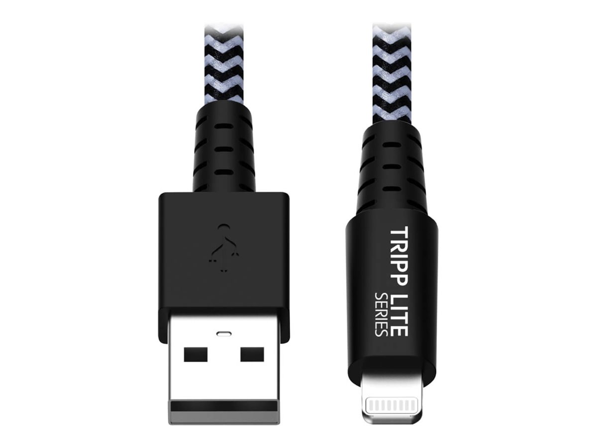 Eaton Tripp Lite Series Heavy-Duty USB-A to Lightning Sync/Charge Cable, MFi Certified - M/M, USB 2.0, 3 ft. (0.91 m) - Cabo Lightning - USB macho para Lightning macho - 90 cm - preto, branco