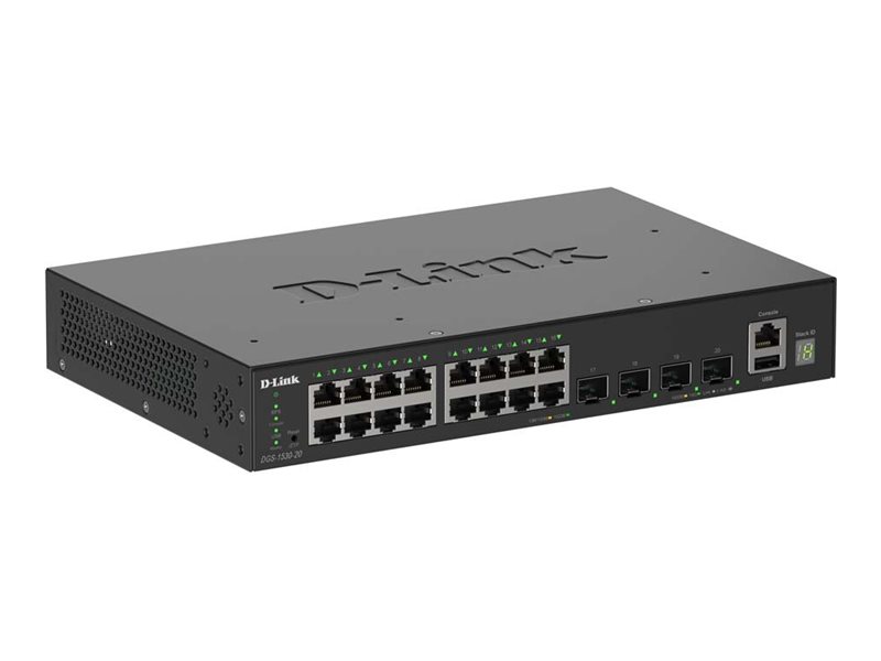D-Link SmartPro DGS-1530-20 - Interruptor - inteligente - 16 x 10/100/1000 + 4 x 10 Gigabit SFP+ - desktop, montável em trilho