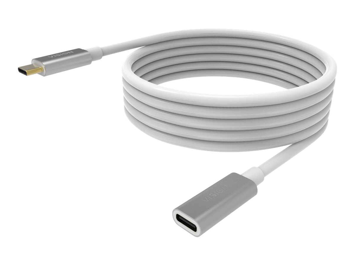2 m USB C extension cable -USB 3.2 gen 1 5 gbps - supports 3 a charging current - USB C 3.2 (m) to USB C 3.2 (f) - outer diameter 4.5 mm - 22+30 awg - white