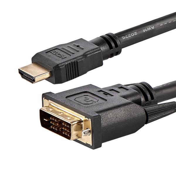 StarTech.com 6ft (1.8m) HDMI to DVI Cable, DVI-D to HDMI Display Cable (1920x1200p), Black, 19 Pin HDMI Male to DVI-D Male Cable Adapter, Digital Monitor Cable, M/M, Single Link - DVI to HDMI Cord (HDMIDVIMM6) - Cabo adaptador - HDMI macho para DVI-D