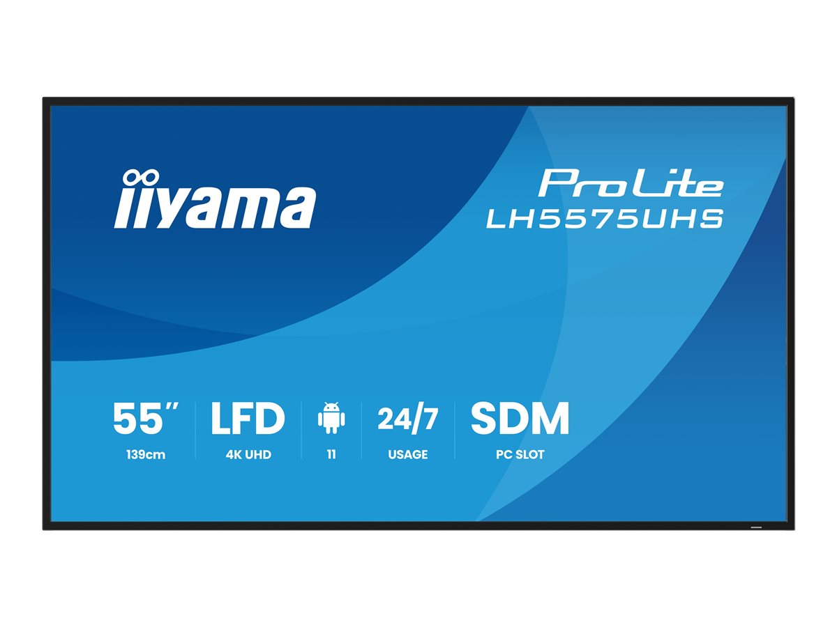iiyama ProLite LH5575UHS-B2AG - 55" Classe Diagonal (54.6" visível) ecrã LCD com luz de fundo LED - sinalização digital - com leitor multimédia incorporado, PC com ranhura SDM - 4K UHD (2160p) 3840 x 2160 - preto ( (bisel), acabamento mate