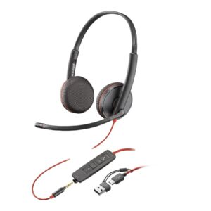 Poly Blackwire 3225 - Blackwire 3200 Series - auscultadores - no ouvido - com cabo - macaco de 3,5 mm, USB-C - preto - Certificado para Skype for Business, Certificação Cisco Jabber, Certificação Avaya, certificação UC - Replaces Poly SKU 209751-22
