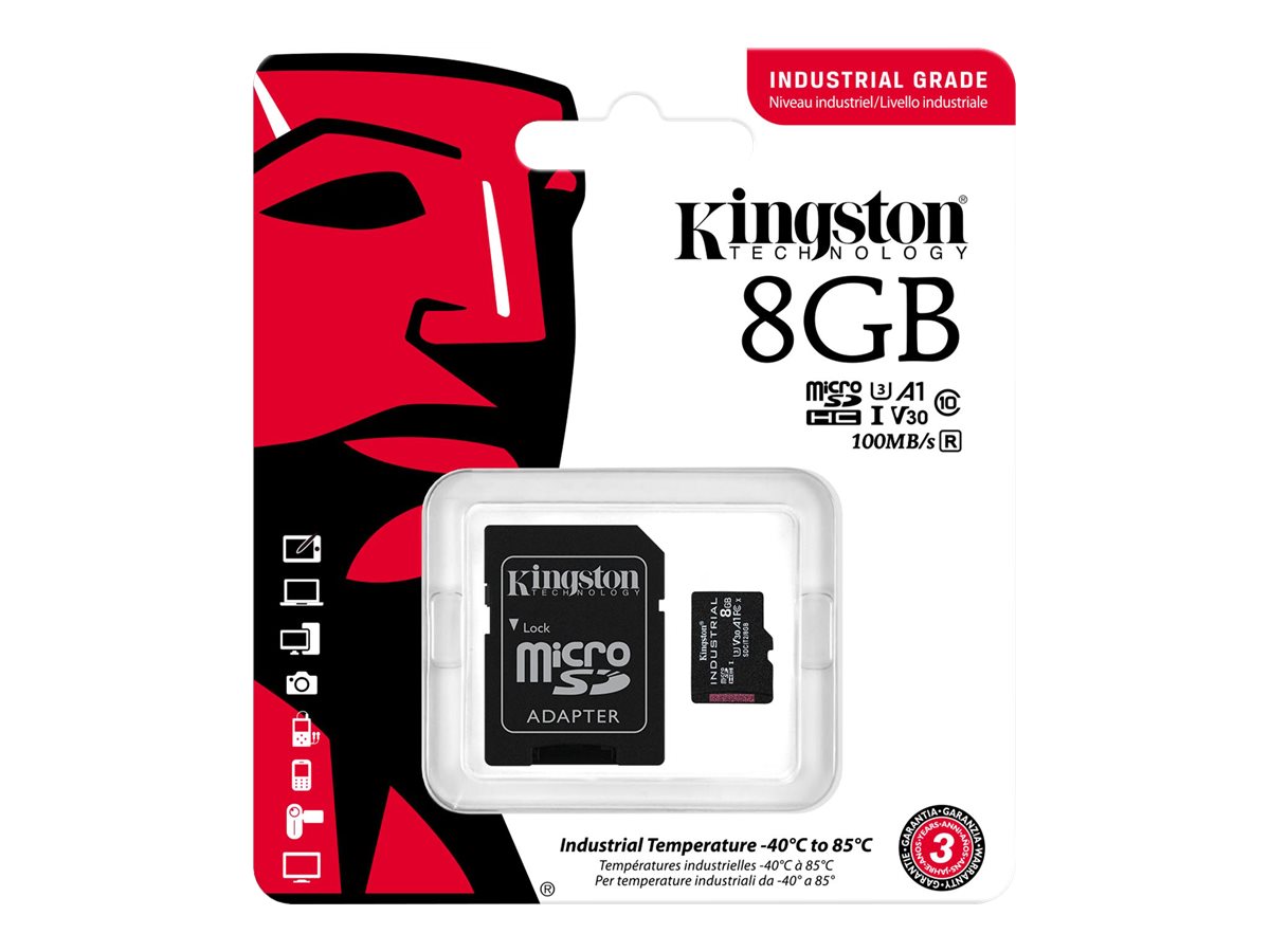Kingston Industrial - Cartão de memória flash (adaptador microSDHC a SD Incluído) - 8 GB - A1 / Video Class V30 / UHS-I U3 / Class10 - microSDHC UHS-I - Image 3
