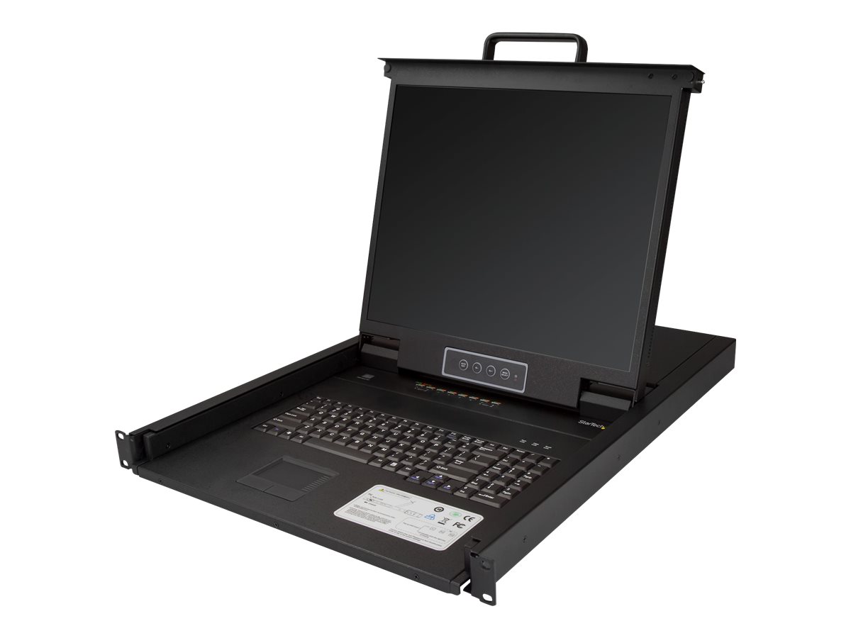 StarTech.com 8 Port Rackmount KVM Console with 6ft Cables, Integrated KVM Switch with 19" LCD Monitor, Fully Featured 1U LCD KVM Drawer- OSD KVM, Durable 50,000 MTBF, USB + VGA Support - 19in. LCD KVM Console (RKCONS1908K) - Consola KVM Com chave KVM