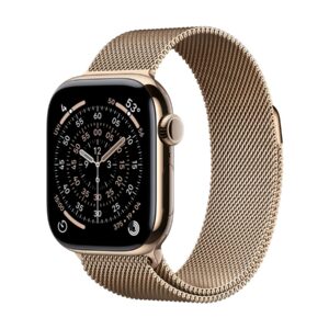 Apple Watch Series 11 (GPS + Cellular) - 42 mm - titânio dourado - relógio inteligente Com círculo milanês - rede de aço inoxidável - ouro - tamanho do pulso: 130-180 mm - 64 GB - LTE, Wi-Fi 4, UWB, Bluetooth - 5G - 34.6 g