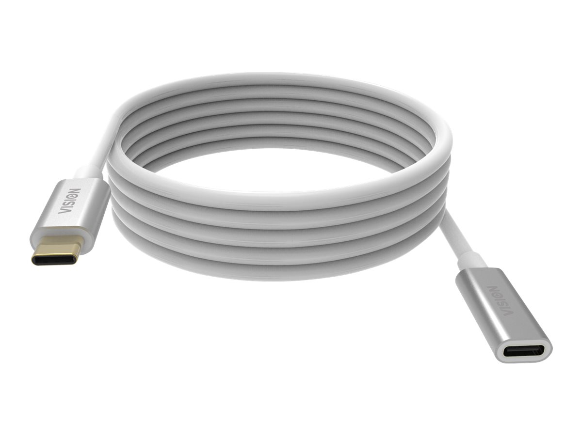 2 m USB C extension cable -USB 3.2 gen 1 5 gbps - supports 3 a charging current - USB C 3.2 (m) to USB C 3.2 (f) - outer diameter 4.5 mm - 22+30 awg - white - Image 2