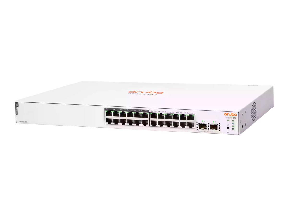 HPE Networking Instant On 1830 24G 12p Class4 PoE 2SFP 195W Switch - Interruptor - inteligente - 12 x 10/100/1000 + 12 x 10/100/1000 (PoE+) + 2 x Gigabit SFP - desktop, montável em trilho - PoE+ (195 W)