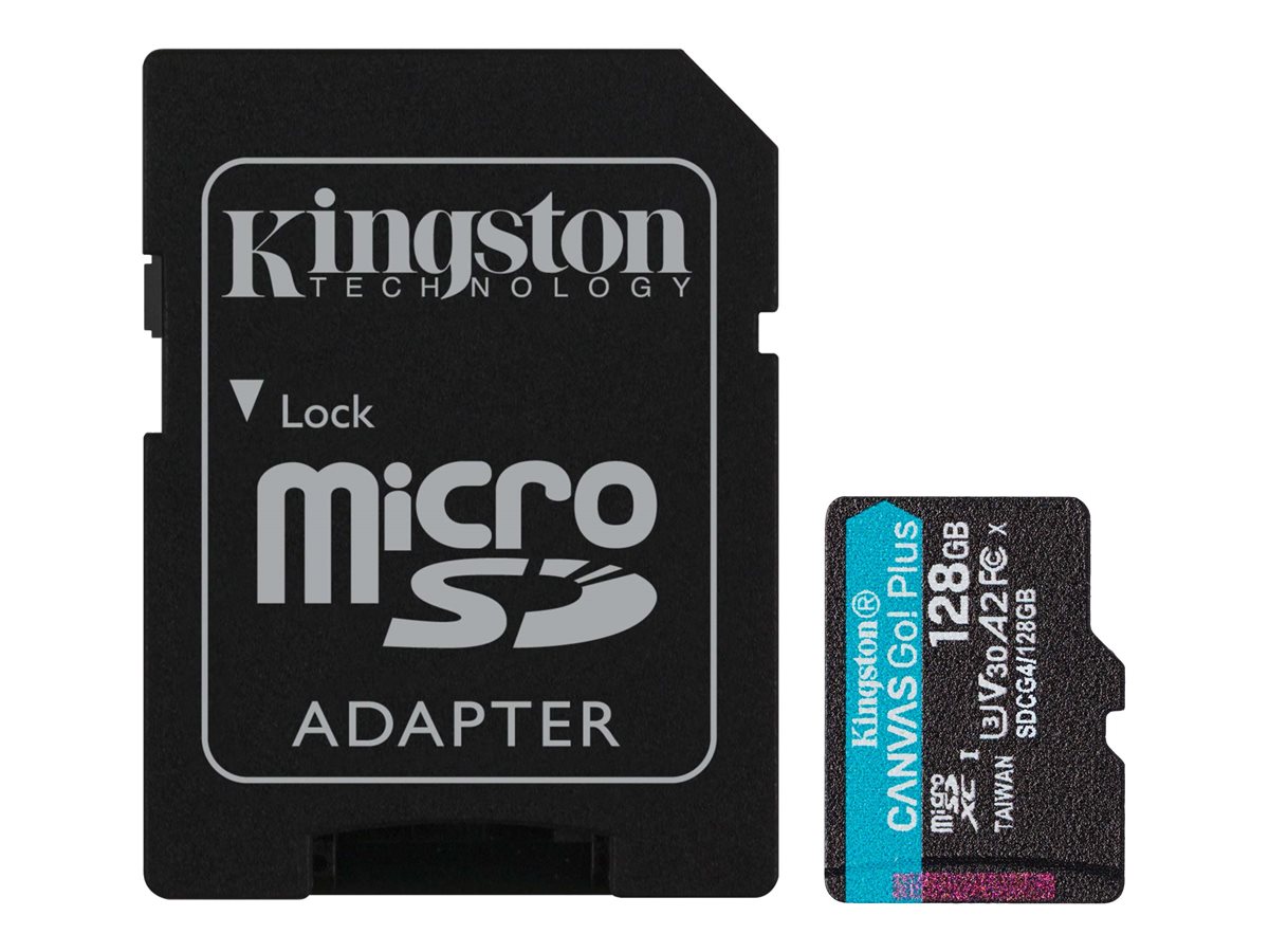 Kingston Canvas Go! Plus - Cartão de memória flash (adaptador microSDXC para SD Incluído) - 128 GB - A2 / Video Class V30 / UHS-I U3 / Class10 - microSDXC UHS-I