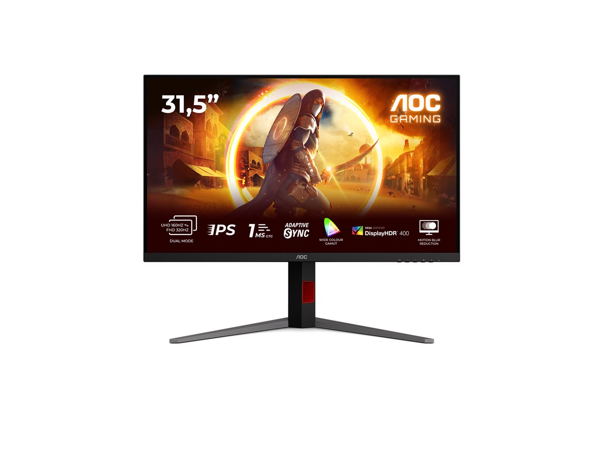 AOC Gaming U32G4U - Monitor LED - gaming - 32" (31.5" visível) - 3840 x 2160 4K UHD (2160p) @ 160 Hz - Fast IPS - 400 cd/m² - 1000:1 - DisplayHDR 400 - 0.5 ms - 2xHDMI, DisplayPort - preto, vermelho