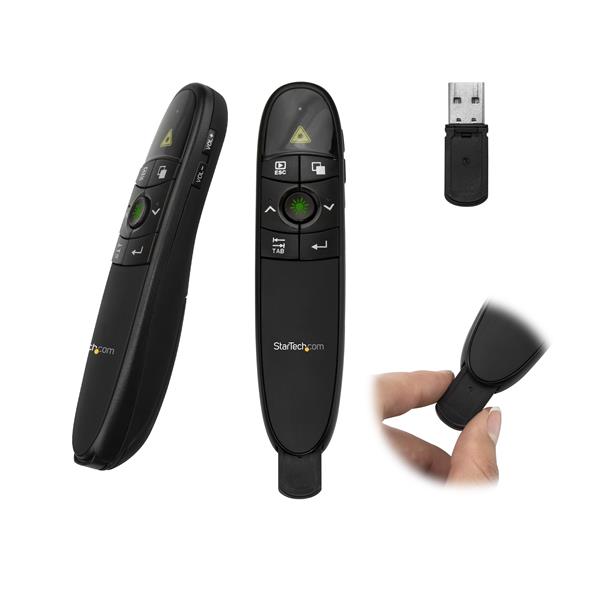 StarTech.com Wireless Presentation Remote with Green Laser Pointer - 90 ft. (27 m) - USB Presentation Clicker for Mac and Windows (PRESREMOTEG) - Controlo remoto de apresentação - RF - preto