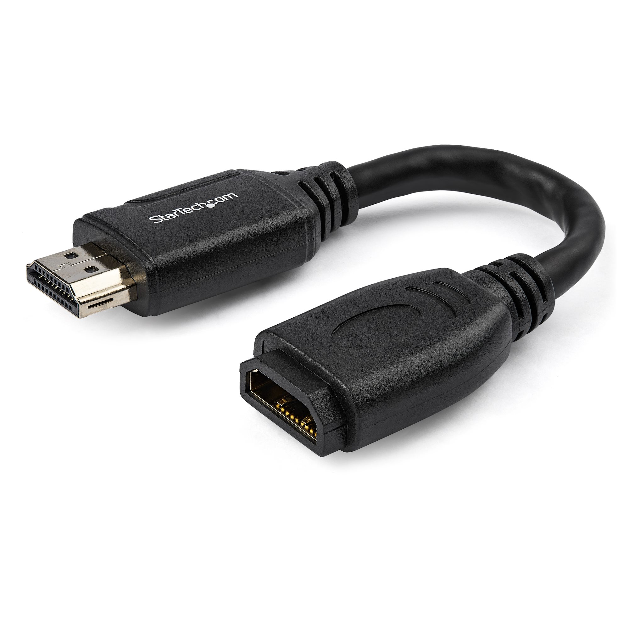 StarTech.com 6in High Speed HDMI Port Saver Cable with 4K 60Hz - Short HDMI 2.0 Male to Female Adapter Cable - Port Extender (HD2MF6INL) - Cabo de extensão HDMI - HDMI macho reto para HDMI fêmea reto - 15.2 cm - proteção dupla - preto - suporte de 4K