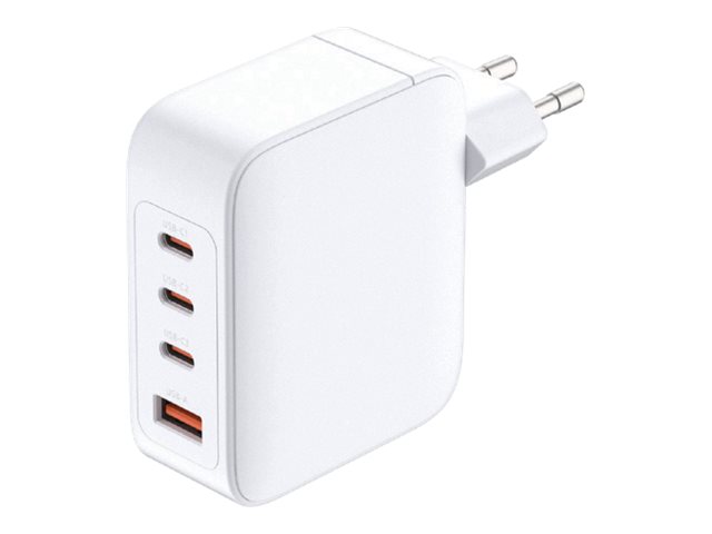D-Link DCF-141 - Adaptador de alimentação - GaN - 140 Watt - 5 A - Fornecimento de Energia 3.1, QC 4.0 - 4 conectores de saída (3 x USB-C, USB Tipo A) - Europa